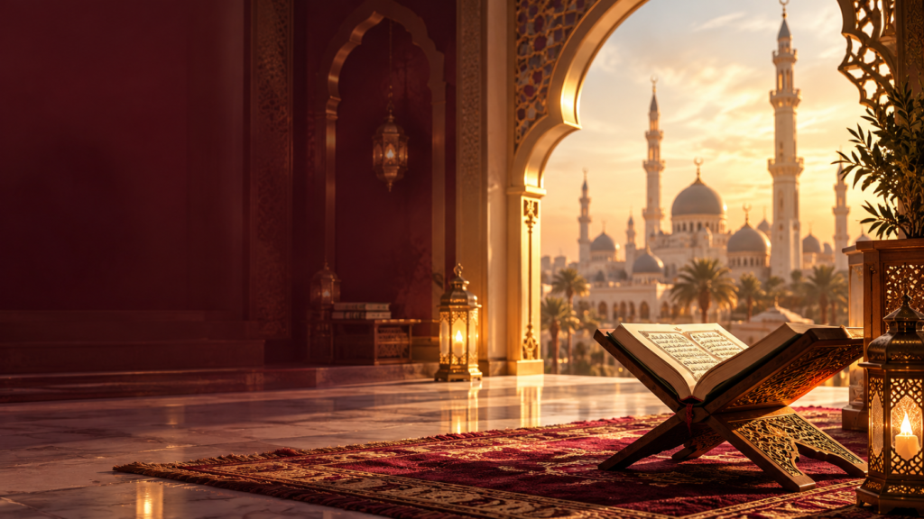 golden mosque interior at sunset
